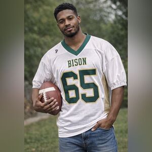 DeLong Bison #65 Athletic Jersey XL White Green Football Style